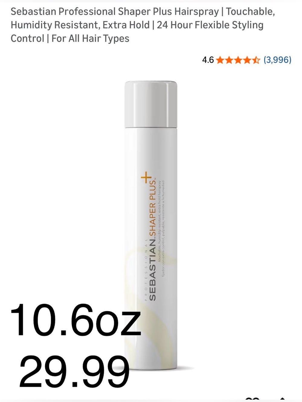 Sebastian Professional Shaper Plus Hairspray - White Bottle with Gold Accent